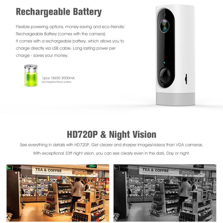 A1 WiFi Wireless 720P IP Camera, Support Night Vision / Motion Detection / PIR Motion Sensor, Two-way Audio, Built-in 3000mAh Rechargeable Battery, A1 A1 WiFi Wireless 720P IP Camera, Support Night Vision / Motion Detection / PIR Motion Sensor, Two-way Audio, Built-in 3000mAh Rechargeable Battery, A1